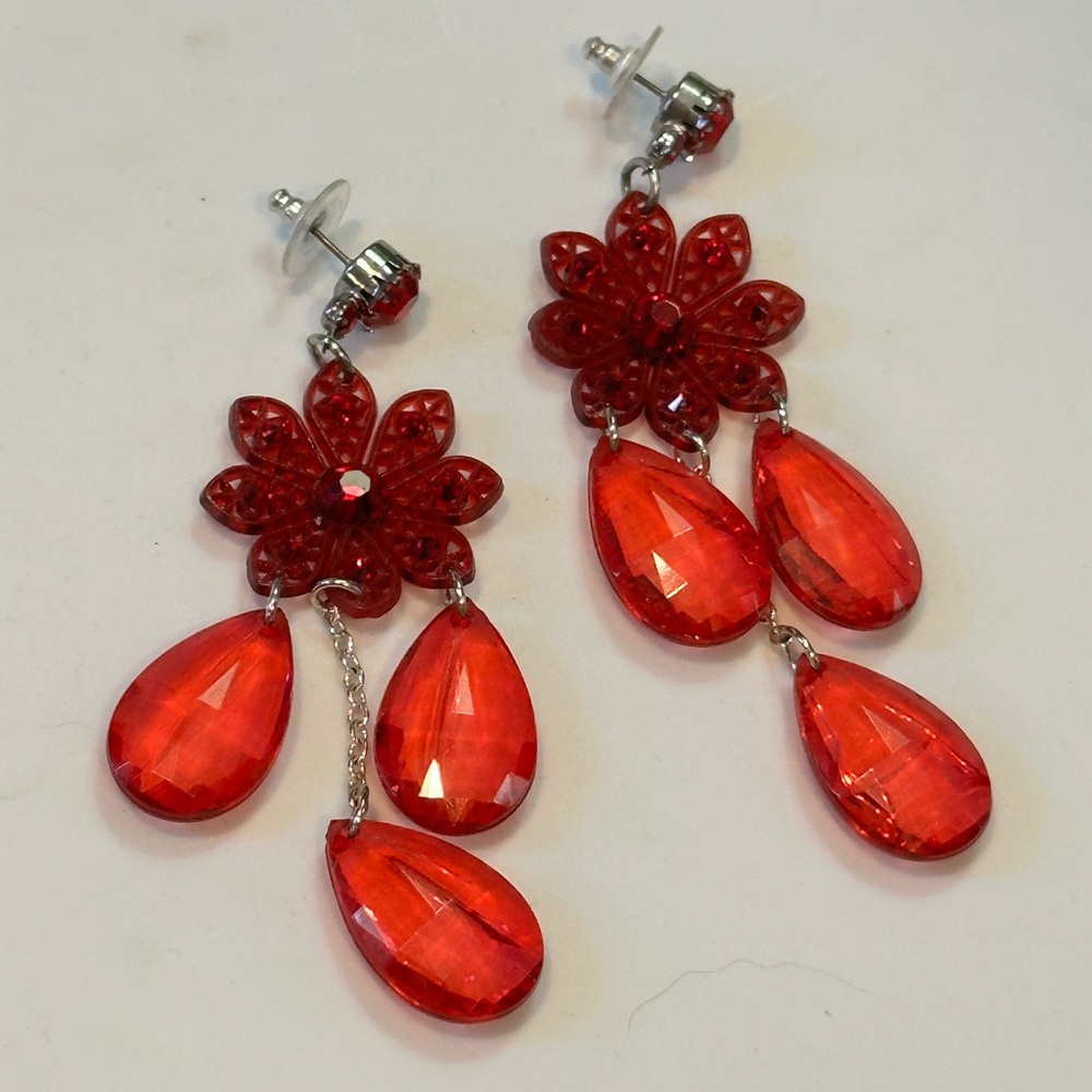 Tarina Tarantino Red Floral Rhinestone Drop Earrings